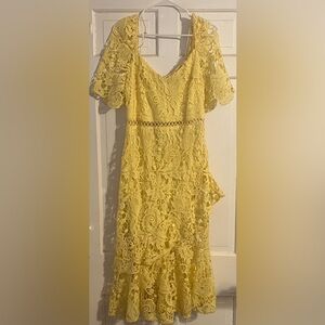 Lulu's Yellow Lace Asymmetrical Dress
